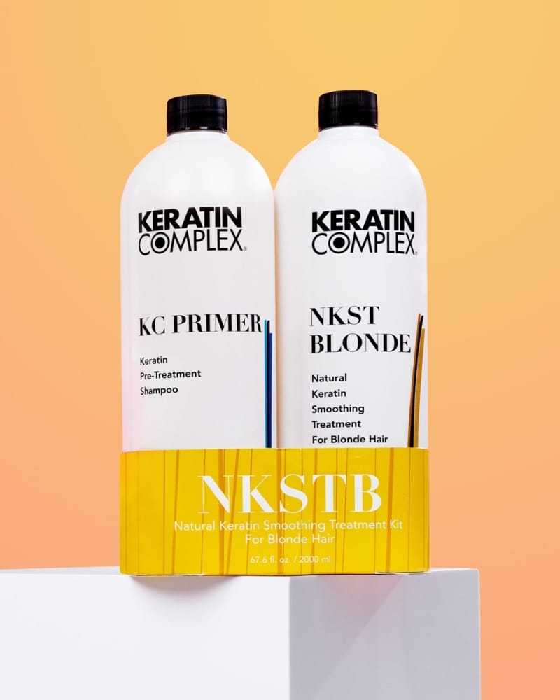 Keratin Complex treatment kit for blonde hair with KC Primer and NKST Blonde bottles.